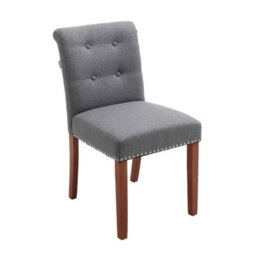 Living And Home Set Of 2 Grey Dining Chair Set Linen Padded Kitchen Chair Accent Chair With Wooden Legs - thumbnail 3