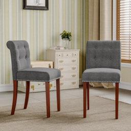 Living And Home Set Of 2 Grey Dining Chair Set Linen Padded Kitchen Chair Accent Chair With Wooden Legs