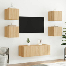Berkfield Durable Tv Wall Cabinets With Led Lights 2 Pcs Sonoma Oak 30.5X35X30 Cm - thumbnail 5