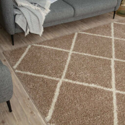 The Rugs Moroccan Shaggy Rugs And Runners Soft Fluffy Diamond Design High Pile Beige And Ivory Living Room Kitchen Hallway 520 - thumbnail 7