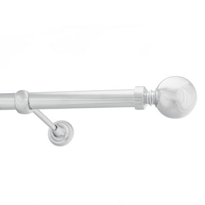 Toolty Chrome Metal Curtain Pole 25mm With Finials Rod Classic Brackets Ball 195Cm