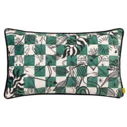 Furn. Mythos Checkerboard Velvet Feather Filled Cushion - thumbnail 1