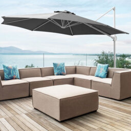 Wyld And Coco Garden Sun Parasol 295 Cm Octagonal Dark Grey Canopy White Pole Swivel Weatherproof - thumbnail 2