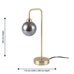 First Choice Lighting Toner Satin Brass With Smoked Glass Globe Table Lamp - thumbnail 6