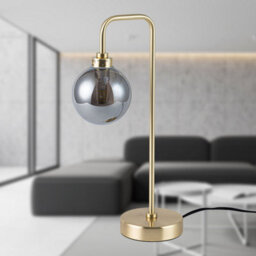 First Choice Lighting Toner Satin Brass With Smoked Glass Globe Table Lamp - thumbnail 4