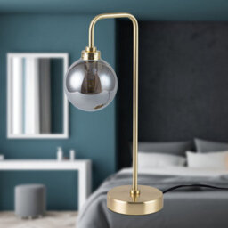 First Choice Lighting Toner Satin Brass With Smoked Glass Globe Table Lamp - thumbnail 5