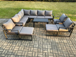 Fimous Aluminum 11 Seater Outdoor Lounge Corner Sofa Set Garden Furniture Sets With Oblong Coffee Table 3 Chairs - thumbnail 2