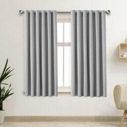 Light Grey Eyelet Curtains Pair Luxury Insulated Heavy Thermal Ring Top Ready Made Window Curtain Panel Free Tieback 66 X 72 - thumbnail 1