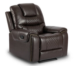 Recliner Manual Chair In Brown Faux Leather - thumbnail 2