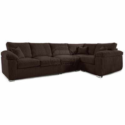 Furnishings For Less UK Delta Large Long Narrow Chocolate 5 Seater Corner Sofa Right Hand Facing Jumbo Cord L Shape