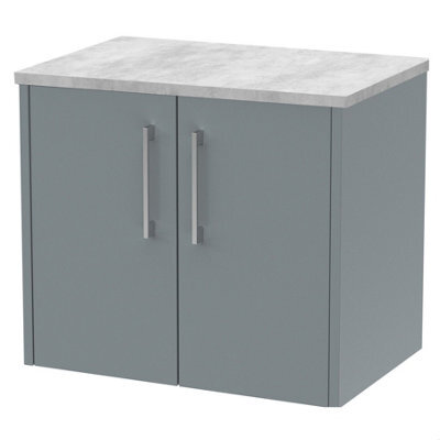 Balterley Winshill Contemporary 2 Door Wall Hung Vanity Unit With Laminate Worktop, Grey, 600mm - image 1