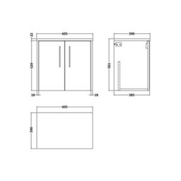 Balterley Winshill Contemporary 2 Door Wall Hung Vanity Unit With Laminate Worktop, Grey, 600mm - thumbnail 2