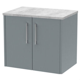 Balterley Winshill Contemporary 2 Door Wall Hung Vanity Unit With Laminate Worktop, Grey, 600mm - thumbnail 1