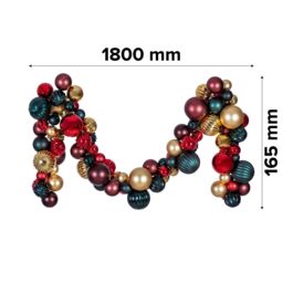 1800mm Home For Christmas Bauble Christmas Garland - Red, Green & Gold - thumbnail 5