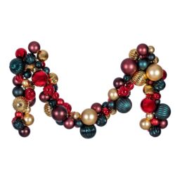 1800mm Home For Christmas Bauble Christmas Garland - Red, Green & Gold - thumbnail 2