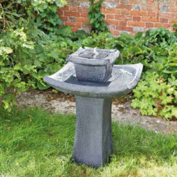 2 Tier Cascade Pagoda Water Fountain - Solar Powered Freestanding Stone Bird Bath Water Feature - thumbnail 1