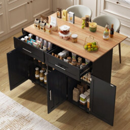 Btm Kitchen Island On Wheels With Drop Leaf Adjustable Shelves Storage Cabinet And Drawers Serving Trolley