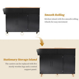 Btm Kitchen Island On Wheels With Drop Leaf Adjustable Shelves Storage Cabinet And Drawers Serving Trolley - thumbnail 6