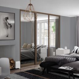 Spacepro Shaker 1 Panel Mirrored Carini Walnut Effect Framed Sliding Wardrobe Door (H)2220mm (W)914mm - thumbnail 3