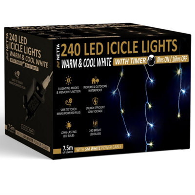 NETTA 240 Led Icicle Lights 7.5M Indoor/outdoor Christmas Lights With White Cable - Warm & Cool White - image 1