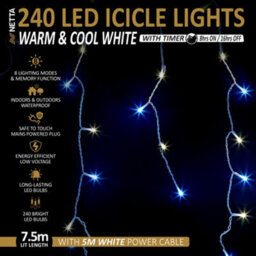 NETTA 240 Led Icicle Lights 7.5M Indoor/outdoor Christmas Lights With White Cable - Warm & Cool White - thumbnail 2