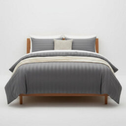 3-Piece Satin Stripe Microfiber Duvet Cover Soft Bedding Set With Pillowcase Breathable & Hypoallergenic, Machine Washable Grey Qu