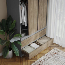 Urbn-Living Urbnliving 240Cm Height Grey Carcass 6 Sliding Oak Door 4 Drawer Freestanding Wardrobe Clothes Storage Hanging Rail Bedroom - thumbnail 8