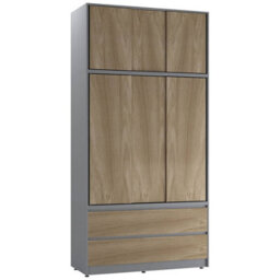 Urbn-Living Urbnliving 240Cm Height Grey Carcass 6 Sliding Oak Door 4 Drawer Freestanding Wardrobe Clothes Storage Hanging Rail Bedroom - thumbnail 1