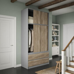 Urbn-Living Urbnliving 240Cm Height Grey Carcass 6 Sliding Oak Door 4 Drawer Freestanding Wardrobe Clothes Storage Hanging Rail Bedroom - thumbnail 5