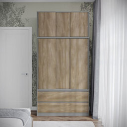 Urbn-Living Urbnliving 240Cm Height Grey Carcass 6 Sliding Oak Door 4 Drawer Freestanding Wardrobe Clothes Storage Hanging Rail Bedroom - thumbnail 3