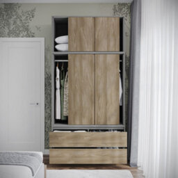 Urbn-Living Urbnliving 240Cm Height Grey Carcass 6 Sliding Oak Door 4 Drawer Freestanding Wardrobe Clothes Storage Hanging Rail Bedroom - thumbnail 6