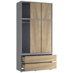 Urbn-Living Urbnliving 240Cm Height Grey Carcass 6 Sliding Oak Door 4 Drawer Freestanding Wardrobe Clothes Storage Hanging Rail Bedroom - thumbnail 7