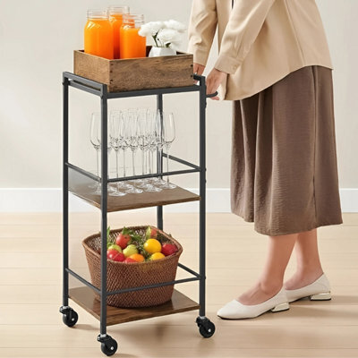Songmics Vasagle Kitchen Utility Cart, Rolling Serving Trolley With Storage, Removable Tray, Brakes, Rustic Brown And Black - image 1