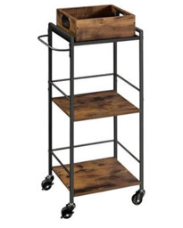 Songmics Vasagle Kitchen Utility Cart, Rolling Serving Trolley With Storage, Removable Tray, Brakes, Rustic Brown And Black - thumbnail 5