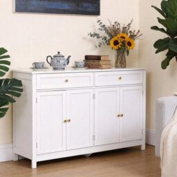White Modern Sideboard 4 Door 2 Drawer Buffet Storage Cabinet Cupboard - thumbnail 4
