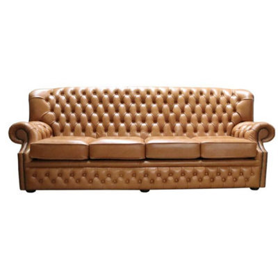 Chesterfield Handmade 4 Seater Sofa Old English Saddle Leather In Monks Style - image 1