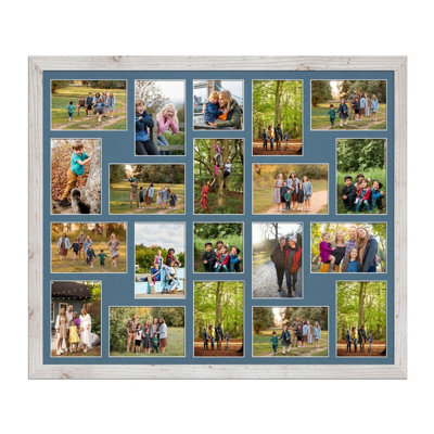 AK Frames 80X70Cm White Rustic Modern Multi Photo Frame With Pompadour Mount - Holds 20 Apertures (18X) 6X4, (2X) 4X4 Photos - image 1