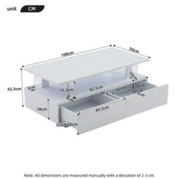 Btm Coffee Table With Open Storage, 2 Drawers, Led End Table, Sofa And Office Table, Rectangle, White Particleboard And Acrylic - thumbnail 7