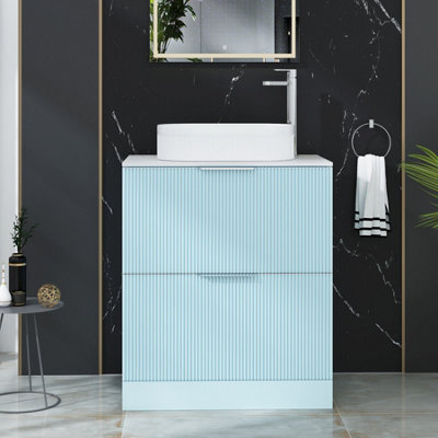 Royal Bathrooms Evora 700mm Powder Blue Fluted Floor Standing Countertop Vanity Unit 2 Drawer With Lyon Basin - image 1