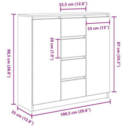 Vidaxl Sideboard With Drawers White 100.5X35X98.5 Cm Engineered Wood - thumbnail 3