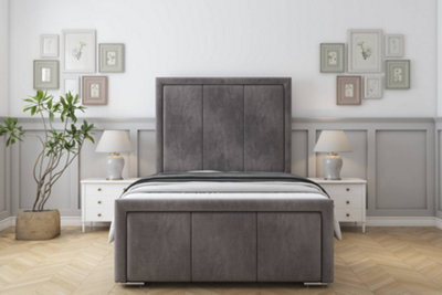 "Sloomy Lancaster Slate Naples Bed Frame With Mattress With 50"" Upholstered Headboard 5' King" - image 1