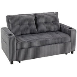 Wyld Haus Noripa Dark Grey Corduroy 2-Seater Click-Clack Sofa Bed - Charcoal Grey, Storage, Cup Holders - thumbnail 2