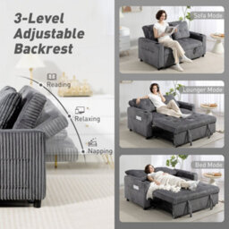 Wyld Haus Noripa Dark Grey Corduroy 2-Seater Click-Clack Sofa Bed - Charcoal Grey, Storage, Cup Holders - thumbnail 5