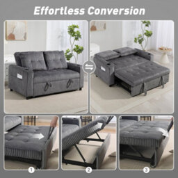 Wyld Haus Noripa Dark Grey Corduroy 2-Seater Click-Clack Sofa Bed - Charcoal Grey, Storage, Cup Holders - thumbnail 4