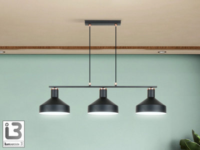 Luminosa Lighting Luminosa Irias Bar Pendant Ceiling Light Black, Copper 3Xe27 - Uk Stock - image 1