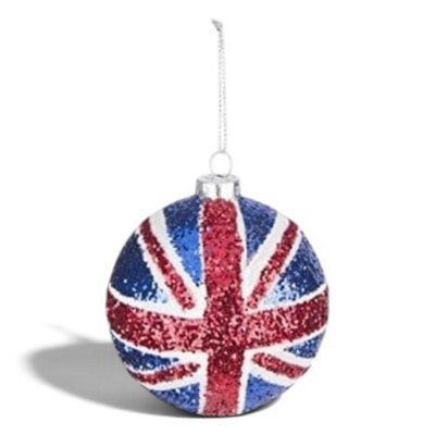 Gisela Graham Christmas Glitter Union Jack Bauble With Silver Lurex Loop, 8Cm, Multicoloured