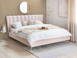 Beliani Bed Velvet Miribel 180 X 200 Cm (Eu Super King) Pastel Pink - thumbnail 2
