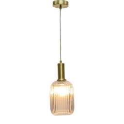 First Choice Lighting Set Of 2 Batley - Clear Ribbed Glass Satin Brass Deco Pendant Fittings - thumbnail 3