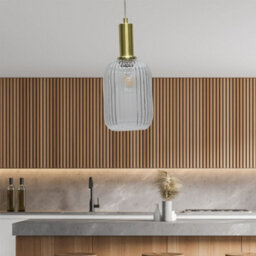 First Choice Lighting Set Of 2 Batley - Clear Ribbed Glass Satin Brass Deco Pendant Fittings - thumbnail 4