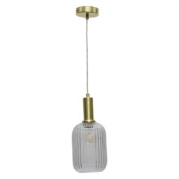 First Choice Lighting Set Of 2 Batley - Clear Ribbed Glass Satin Brass Deco Pendant Fittings - thumbnail 2